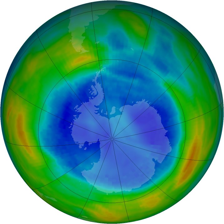 Antarctic ozone map for 29 August 1990